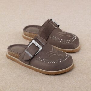 Buckle Detail Brown Mules Shoes